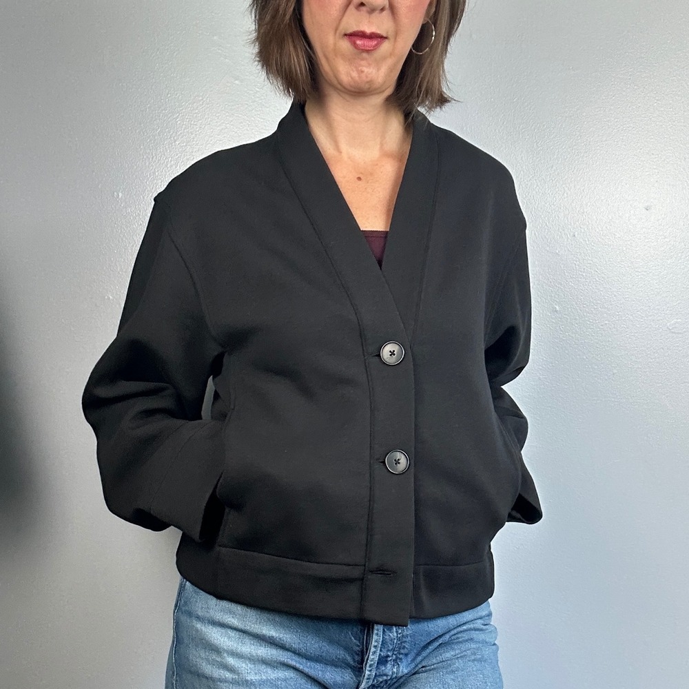 Uniqlo Black Cardigan Button Front V-Neck Long Sleeve Relaxed Fit Women's Jacket
